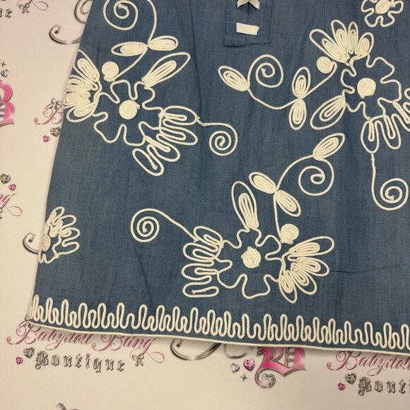 River woods skirt corset lace up tie ribbon embroidered floral flowers denim - Picture 11 of 13